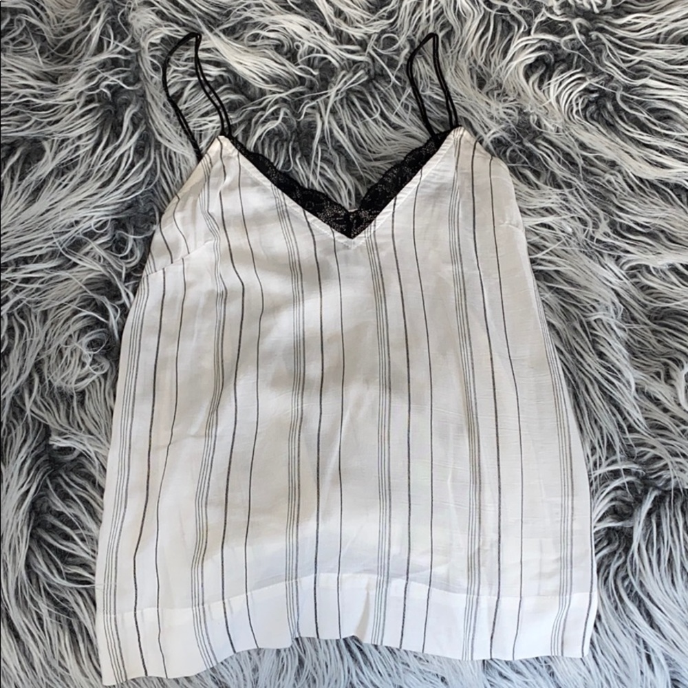 Mono B White & Black Striped lace neck Tank